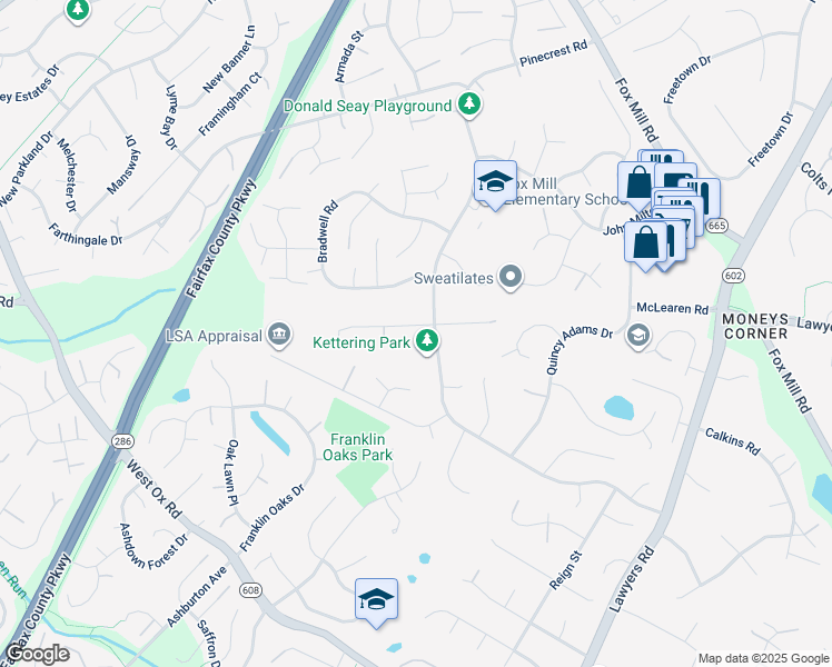 map of restaurants, bars, coffee shops, grocery stores, and more near 12803 Kettering Drive in Herndon