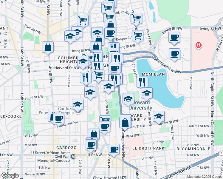 map of restaurants, bars, coffee shops, grocery stores, and more near 101 Independence Avenue Southeast in Washington
