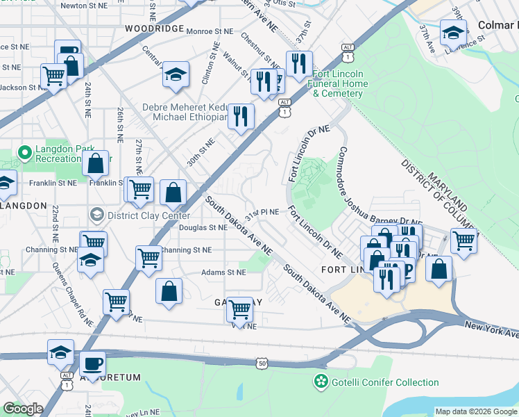 map of restaurants, bars, coffee shops, grocery stores, and more near 101 Independence Avenue Southeast in Washington