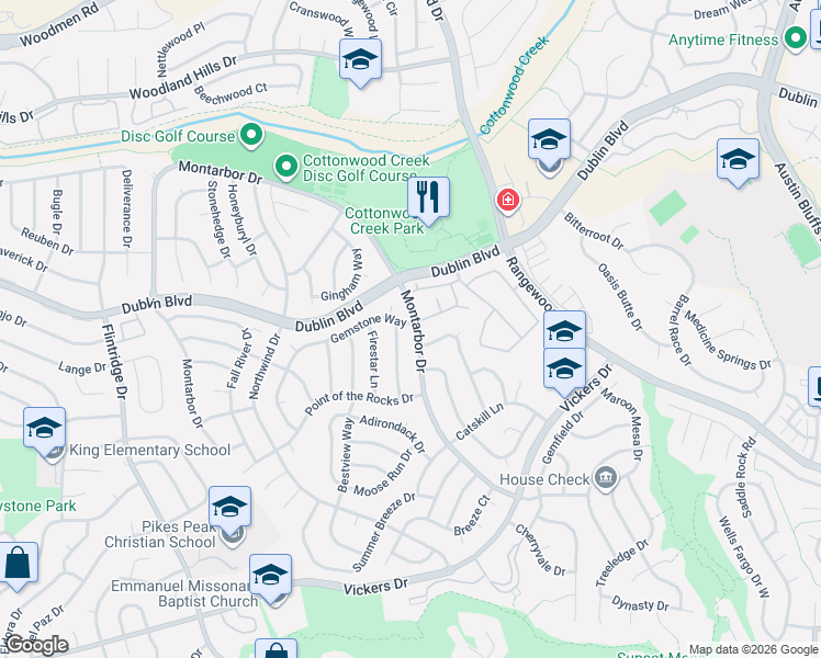 map of restaurants, bars, coffee shops, grocery stores, and more near 4191 Diamond Ridge View in Colorado Springs