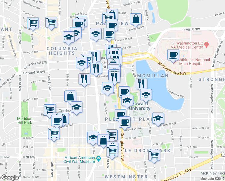 map of restaurants, bars, coffee shops, grocery stores, and more near 101 Independence Avenue Southeast in Washington