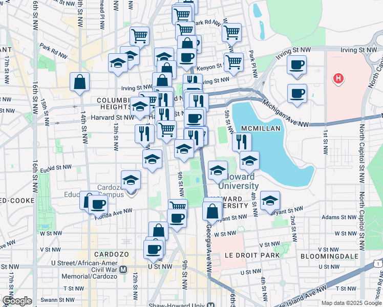 map of restaurants, bars, coffee shops, grocery stores, and more near 101 Independence Avenue Southeast in Washington