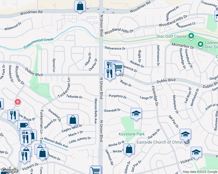 map of restaurants, bars, coffee shops, grocery stores, and more near 6326 Lange Drive in Colorado Springs