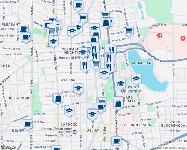 map of restaurants, bars, coffee shops, grocery stores, and more near 101 Independence Avenue Southeast in Washington