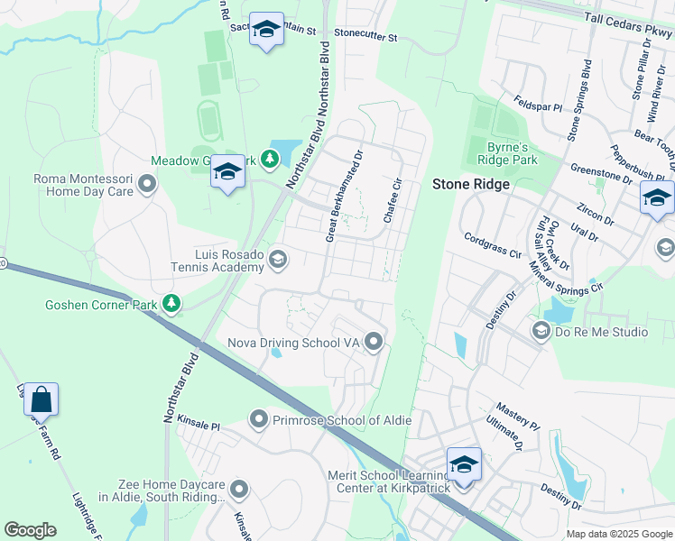 map of restaurants, bars, coffee shops, grocery stores, and more near 25174 Coats Square in Aldie