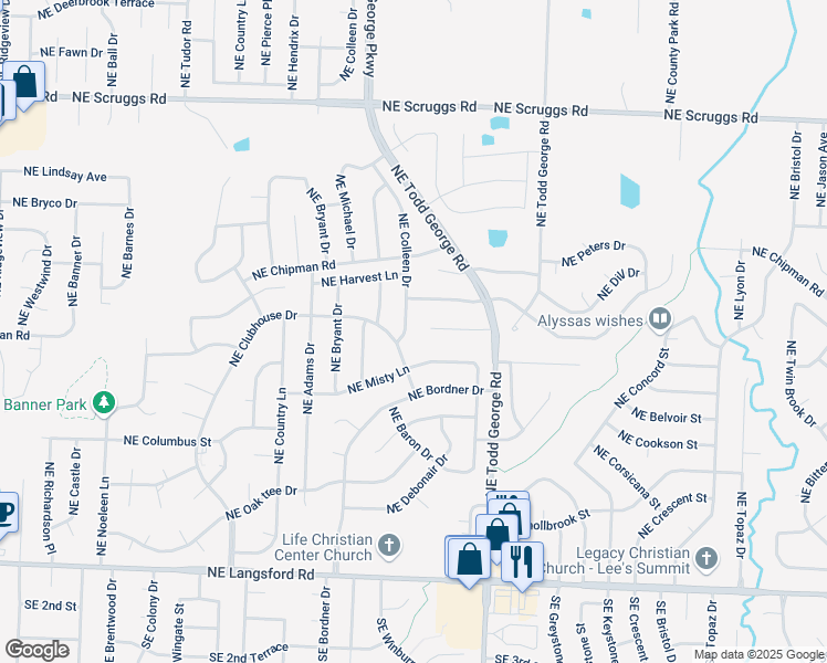 map of restaurants, bars, coffee shops, grocery stores, and more near 712 Northeast Colleen Drive in Lee's Summit
