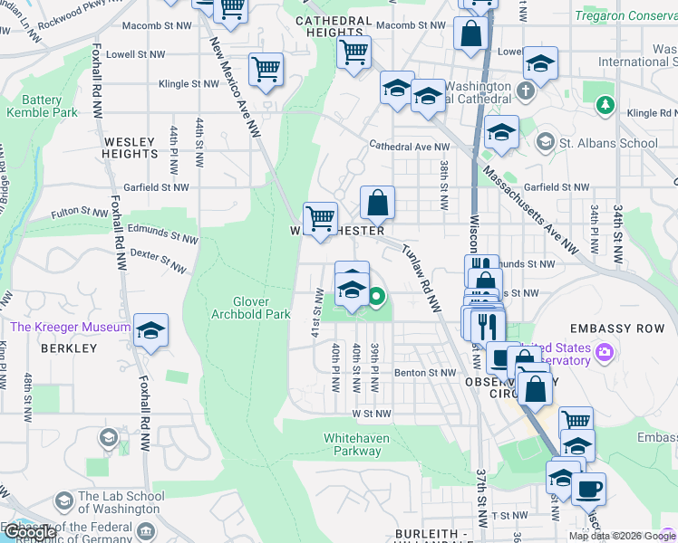 map of restaurants, bars, coffee shops, grocery stores, and more near 4008 Edmunds Street Northwest in Washington