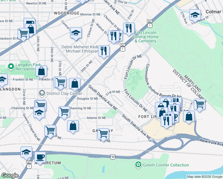 map of restaurants, bars, coffee shops, grocery stores, and more near 101 Independence Avenue Southeast in Washington