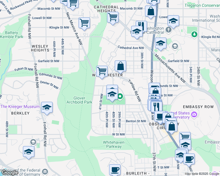 map of restaurants, bars, coffee shops, grocery stores, and more near 4000 Edmunds Street Northwest in Washington