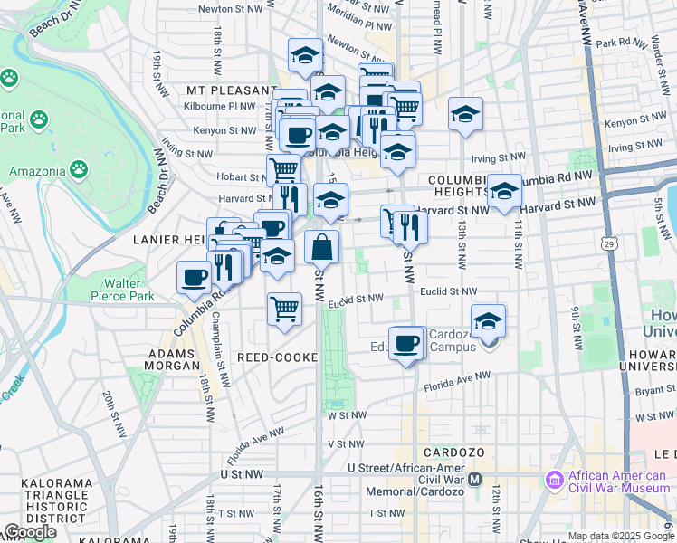 map of restaurants, bars, coffee shops, grocery stores, and more near 2650 15th Street Northwest in Washington