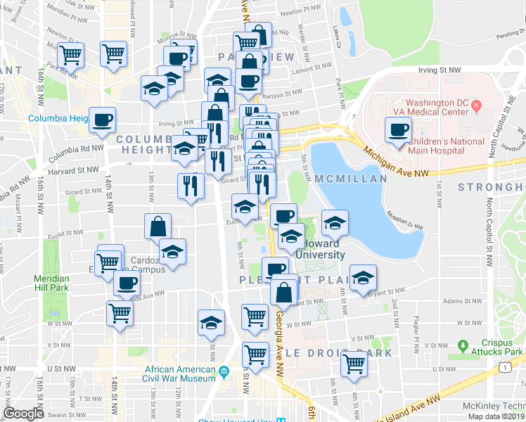 map of restaurants, bars, coffee shops, grocery stores, and more near 101 Independence Avenue Southeast in Washington