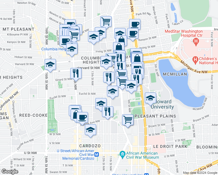 map of restaurants, bars, coffee shops, grocery stores, and more near 101 Independence Avenue Southeast in Washington