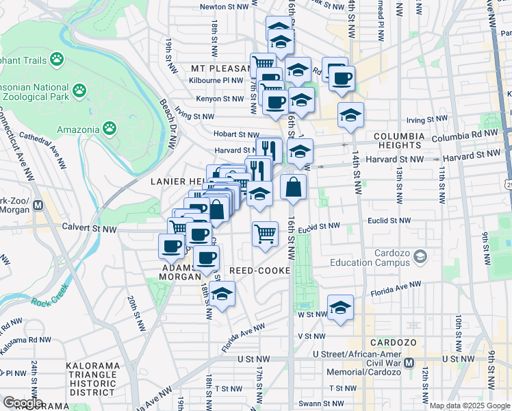 map of restaurants, bars, coffee shops, grocery stores, and more near 101 Independence Avenue Southeast in Washington