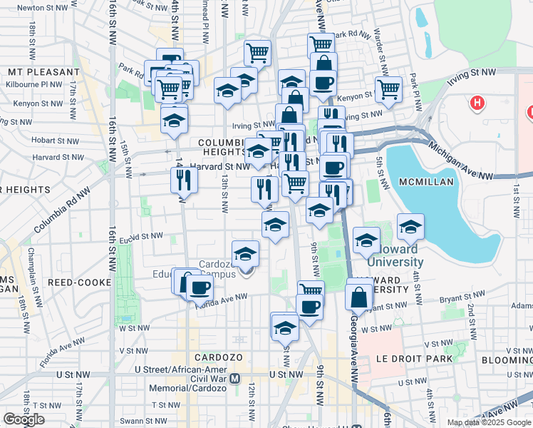 map of restaurants, bars, coffee shops, grocery stores, and more near 101 Independence Avenue Southeast in Washington