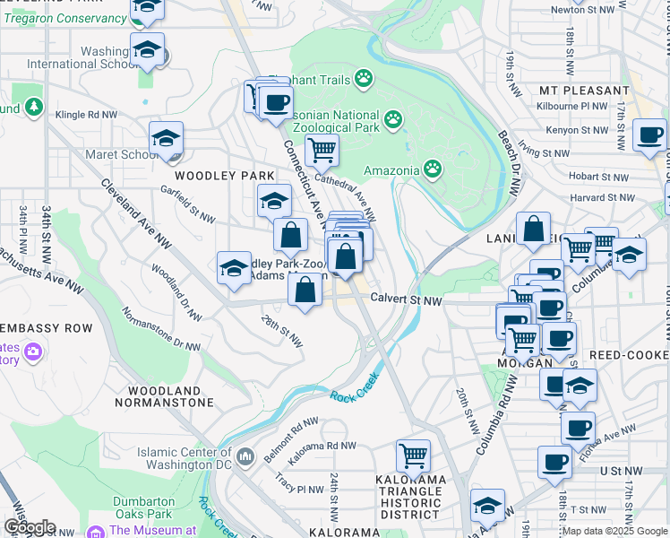map of restaurants, bars, coffee shops, grocery stores, and more near 2700 24th Street Northwest in Washington
