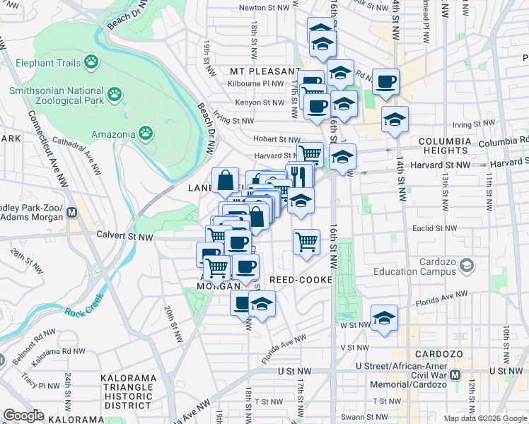 map of restaurants, bars, coffee shops, grocery stores, and more near 101 Independence Avenue Southeast in Washington