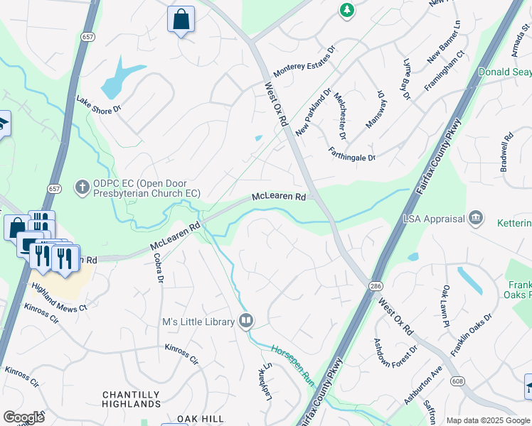 map of restaurants, bars, coffee shops, grocery stores, and more near 13206 Lazy Glen Lane in Herndon