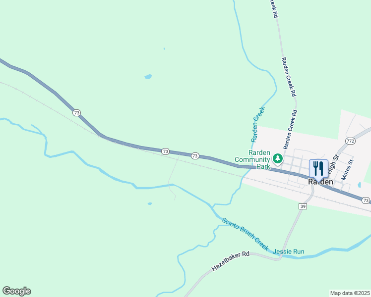 map of restaurants, bars, coffee shops, grocery stores, and more near 869 Ohio 73 in Rarden