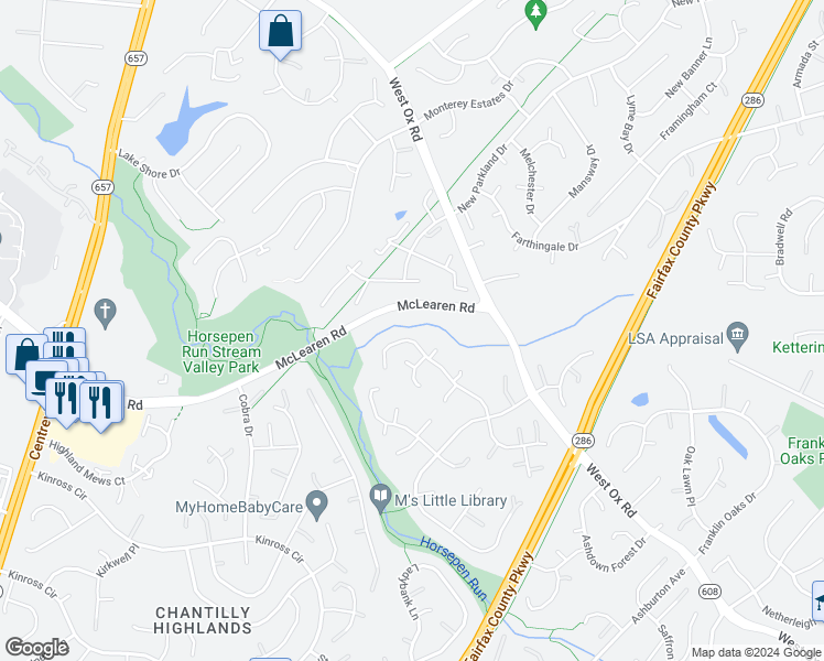 map of restaurants, bars, coffee shops, grocery stores, and more near 13206 Lazy Glen Lane in Herndon