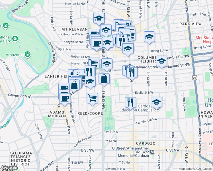 map of restaurants, bars, coffee shops, grocery stores, and more near 101 Independence Avenue Southeast in Washington