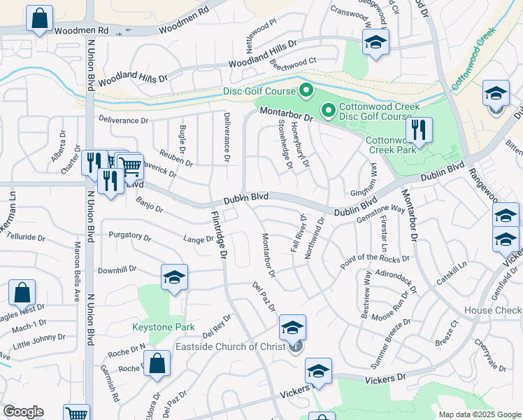 map of restaurants, bars, coffee shops, grocery stores, and more near 6455 Fall River Drive in Colorado Springs