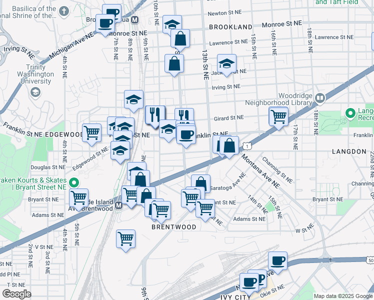 map of restaurants, bars, coffee shops, grocery stores, and more near 101 Independence Avenue Southeast in Washington