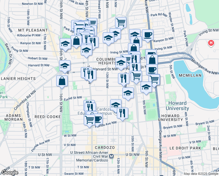 map of restaurants, bars, coffee shops, grocery stores, and more near 101 Independence Avenue Southeast in Washington