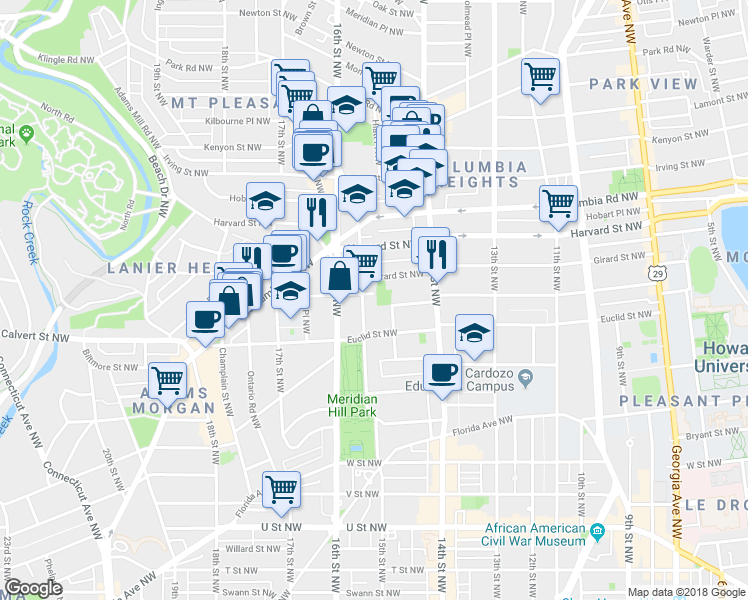 map of restaurants, bars, coffee shops, grocery stores, and more near 101 Independence Avenue Southeast in Washington