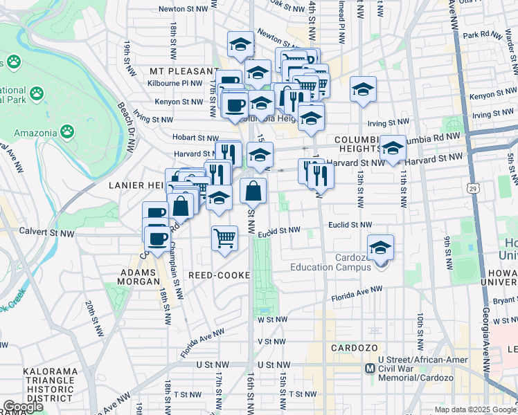 map of restaurants, bars, coffee shops, grocery stores, and more near 101 Independence Avenue Southeast in Washington