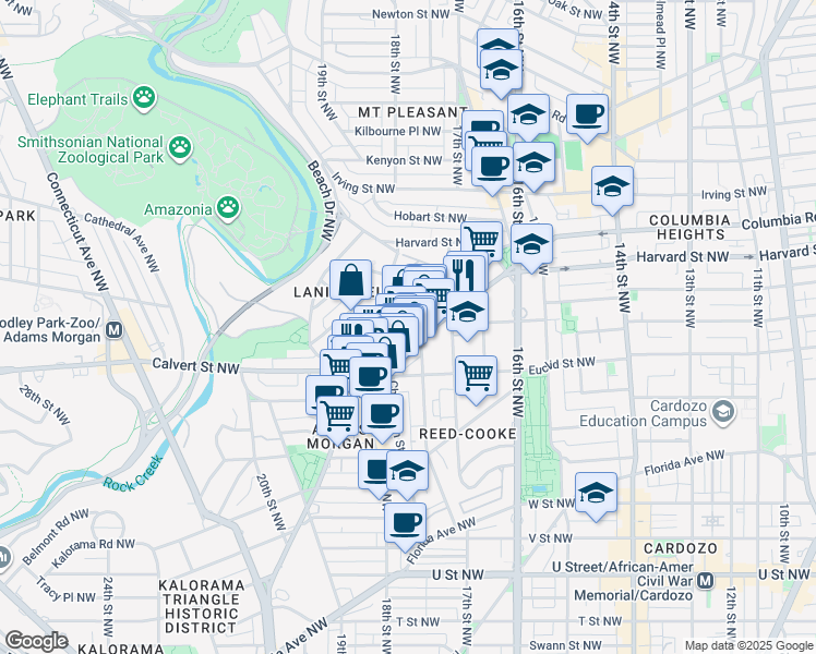 map of restaurants, bars, coffee shops, grocery stores, and more near 101 Independence Avenue Southeast in Washington