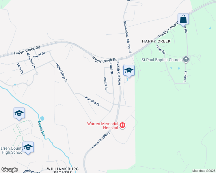 map of restaurants, bars, coffee shops, grocery stores, and more near 1122 Ashby Street in Front Royal