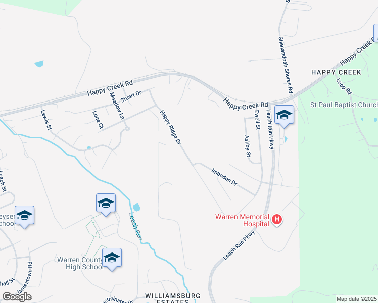 map of restaurants, bars, coffee shops, grocery stores, and more near 1138 Happy Ridge Drive in Front Royal