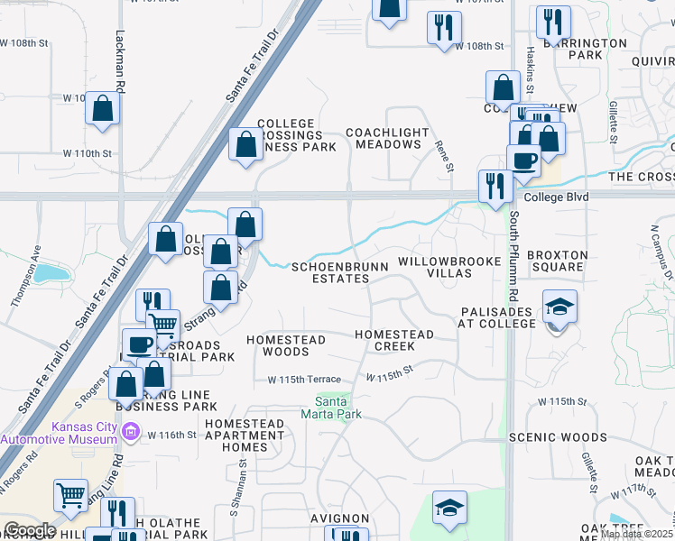 map of restaurants, bars, coffee shops, grocery stores, and more near 14150 West 113th Street in Lenexa