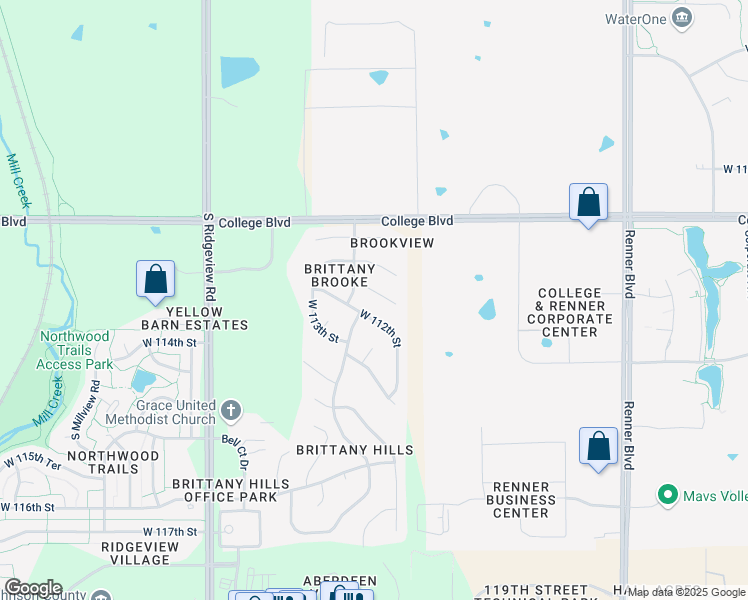 map of restaurants, bars, coffee shops, grocery stores, and more near 17595 West 111th Court in Olathe