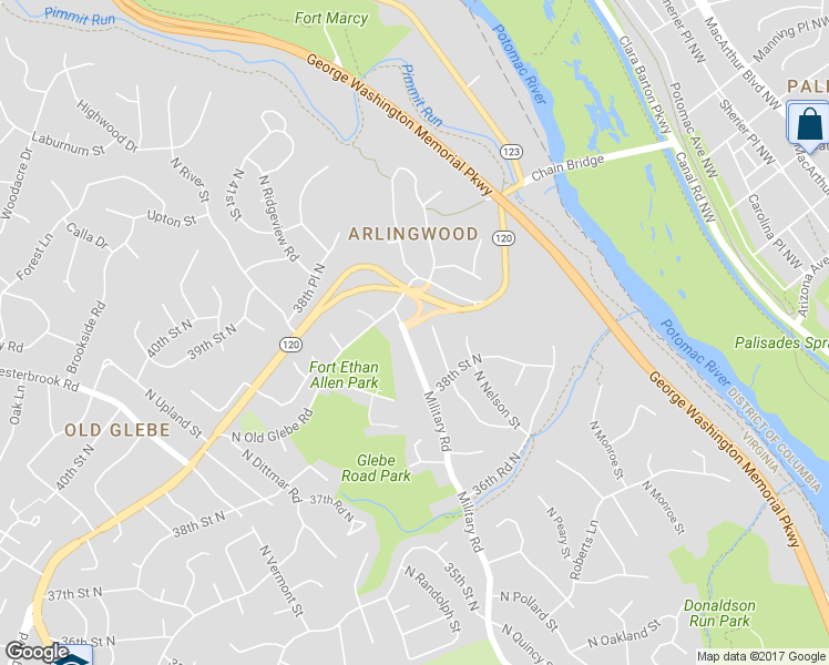 map of restaurants, bars, coffee shops, grocery stores, and more near 3845 Military Road in Arlington