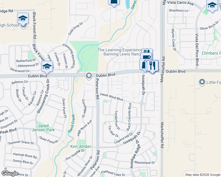 map of restaurants, bars, coffee shops, grocery stores, and more near 6445 Coyote Ridge Court in Colorado Springs