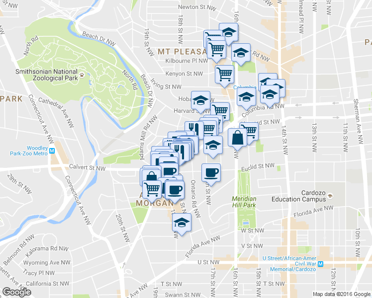 map of restaurants, bars, coffee shops, grocery stores, and more near 101 Independence Avenue Southeast in Washington