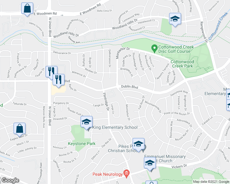 map of restaurants, bars, coffee shops, grocery stores, and more near 3263 Hearthridge Circle in Colorado Springs