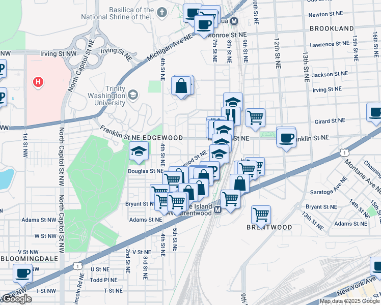 map of restaurants, bars, coffee shops, grocery stores, and more near 2701 6th Street Northeast in Washington