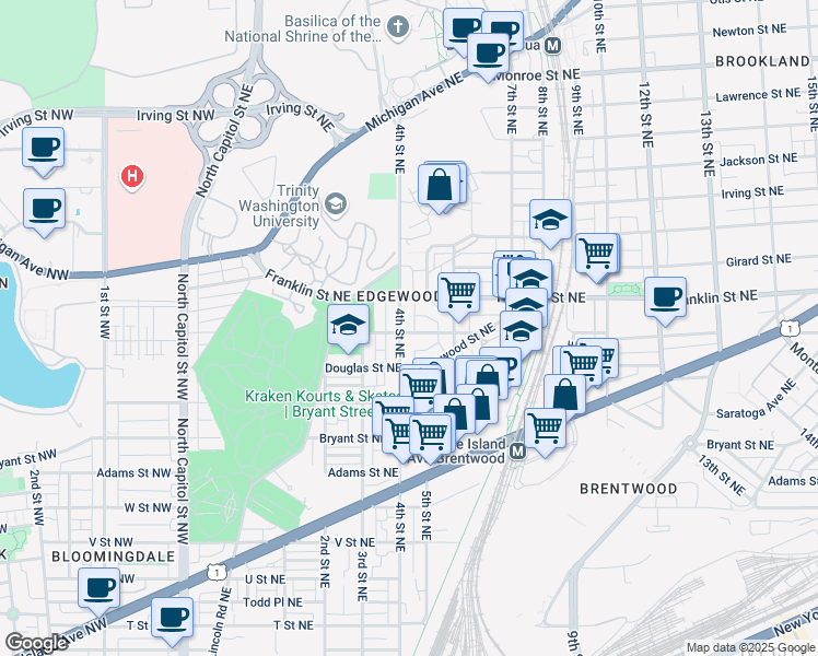 map of restaurants, bars, coffee shops, grocery stores, and more near 101 Independence Avenue Southeast in Washington