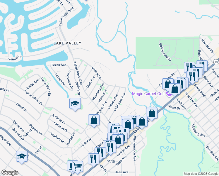 map of restaurants, bars, coffee shops, grocery stores, and more near 833 Michael Drive in South Lake Tahoe