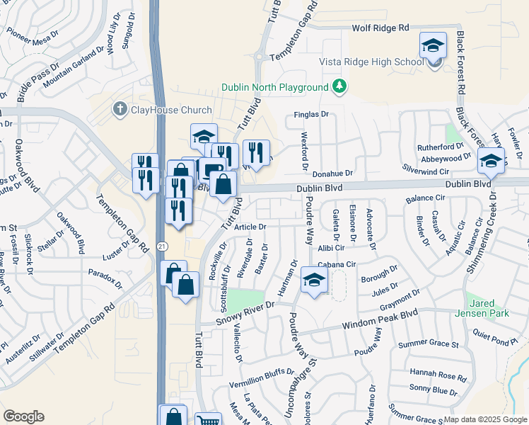map of restaurants, bars, coffee shops, grocery stores, and more near 6116 New Colt Grove in Colorado Springs