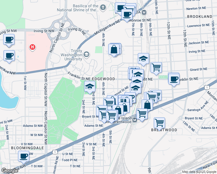 map of restaurants, bars, coffee shops, grocery stores, and more near 101 Independence Avenue Southeast in Washington