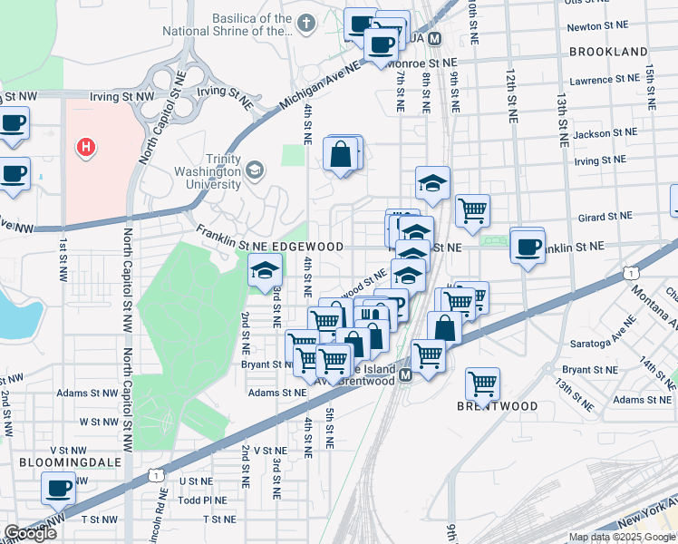 map of restaurants, bars, coffee shops, grocery stores, and more near 101 Independence Avenue Southeast in Washington