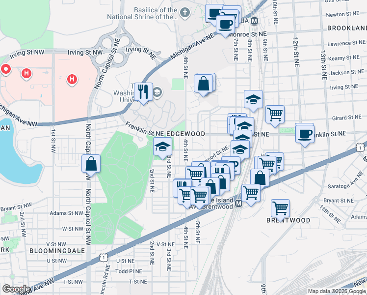 map of restaurants, bars, coffee shops, grocery stores, and more near 101 Independence Avenue Southeast in Washington