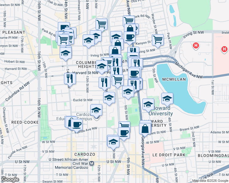 map of restaurants, bars, coffee shops, grocery stores, and more near 101 Independence Avenue Southeast in Washington