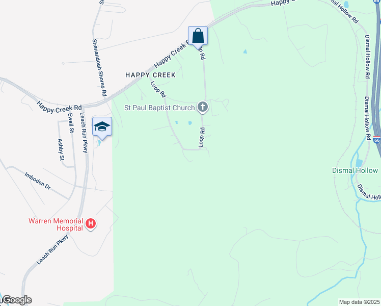 map of restaurants, bars, coffee shops, grocery stores, and more near 442 Loop Road in Front Royal