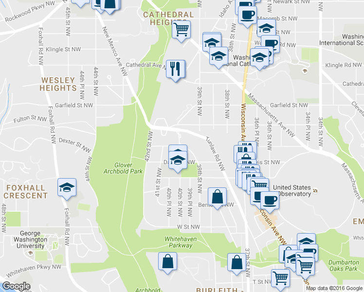 map of restaurants, bars, coffee shops, grocery stores, and more near 39th Street Northwest & Edmunds Street Northwest in Washington