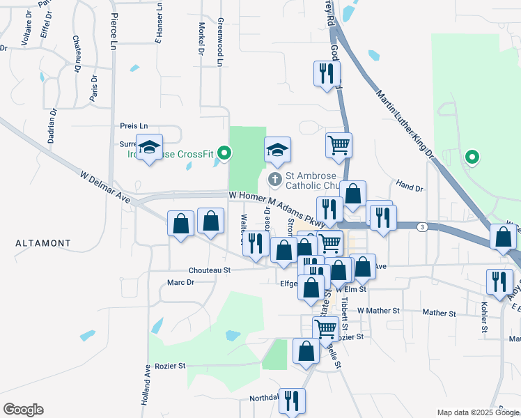 map of restaurants, bars, coffee shops, grocery stores, and more near 903 Cook Avenue in Godfrey