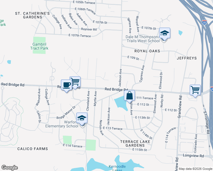 map of restaurants, bars, coffee shops, grocery stores, and more near 4109 East 110th Terrace in Kansas City